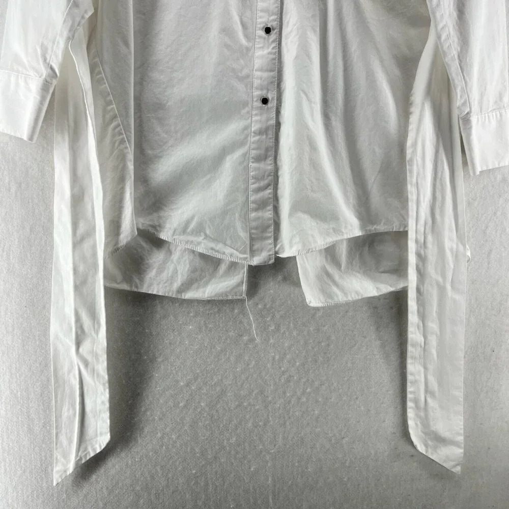 River Island Top Womens 8 Tunic Button Front Long Sleeve Tie Front Vented White - Picture 5 of 12